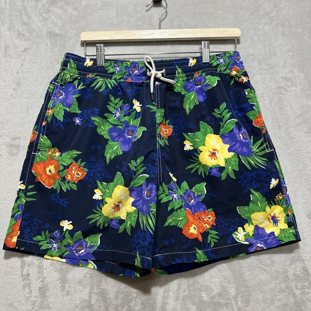 Polo Ralph Lauren Traveler Classic Fit Swim Trunks Men's L Blue Floral Motif